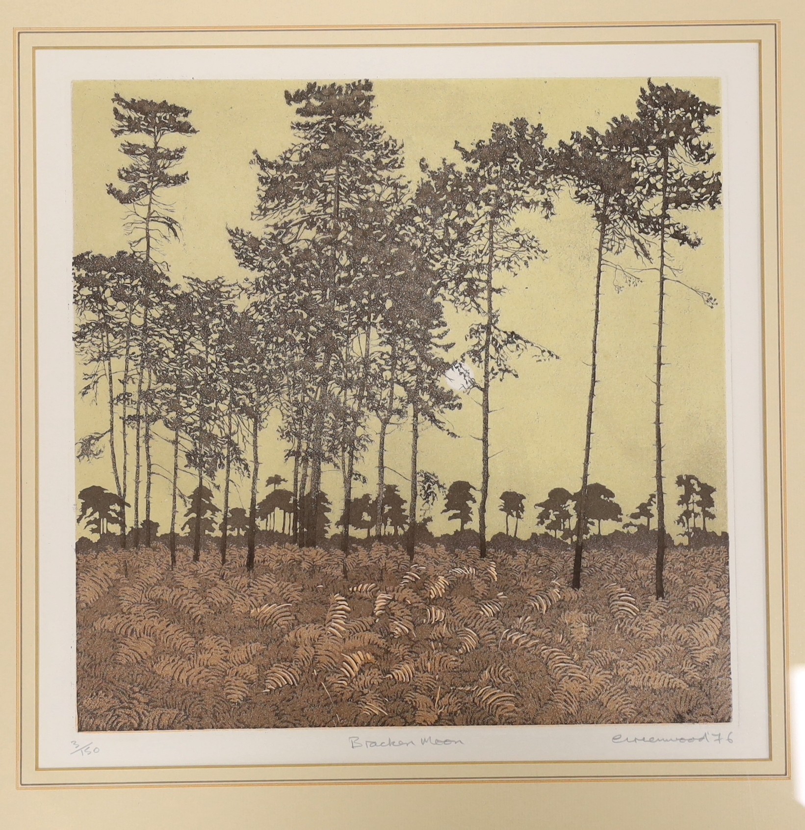 Phil Greenwood, pair of limited edition prints, 'Little Oak' and 'Bracken Moon', signed in pencil and dated '76, 3/150, 29 x 29cm